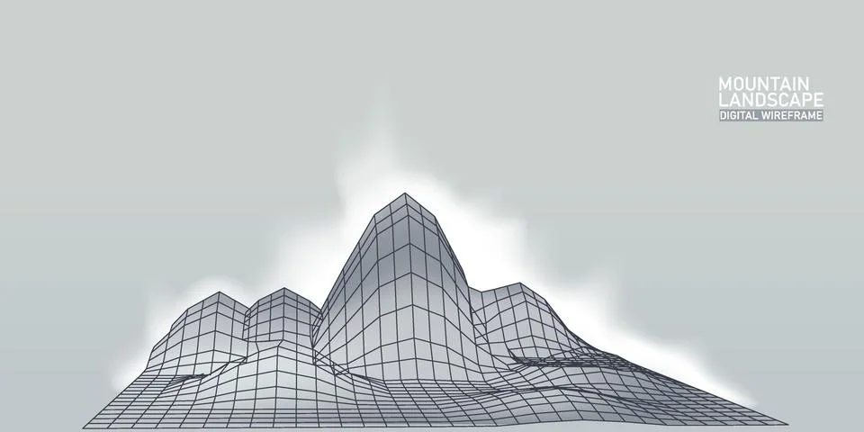 Digital landscape mountaine abstract wireframe. 3D wireframe grid mesh illust Stock Illustration