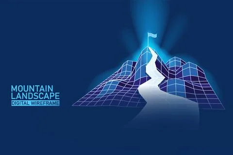 Digital landscape mountaine with path on the top. Success, business goals Stock Illustration