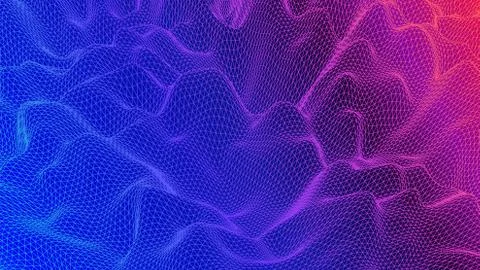 Digital landscape with mountains or clouds made of triangular line grid イラスト素材