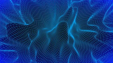 Digital landscape with mountains or clouds made of triangular line grid Stock Illustration