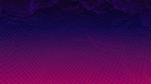 Digital landscape with mountains or clouds made of line grid Illustrazione stock