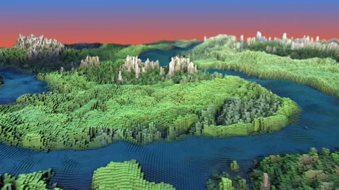 Digital landscape with a swaying surface Stock Footage 113698275