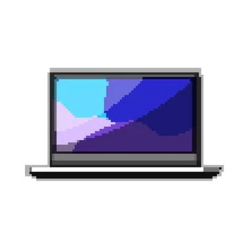 Digital laptop computer pixel art vector illustration Stock Illustration