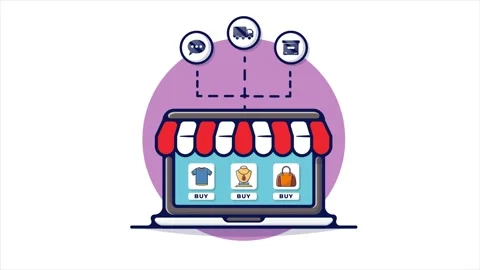 Digital Laptop Storefront and Online E-Commerce Retail Animation Stock-Footage 339343024