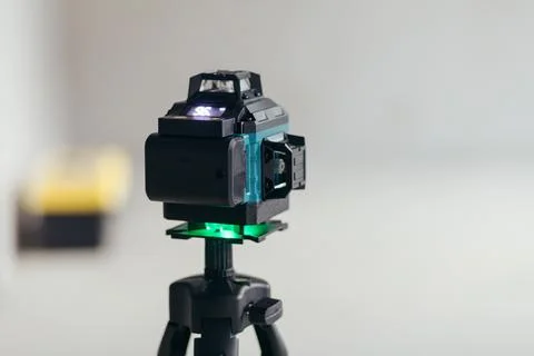 Digital Laser Level With Illuminated Display And Green Indicators. Technical Stock Photos