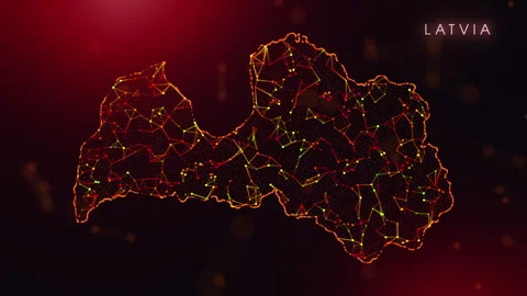 Digital Latvia Map Motion Reveal With Abstract Red And Orange Plexus Networ.. Stock Footage 330703386
