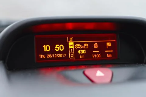 Digital lcd screen of a car. Stock Photos
