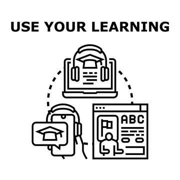 Digital learning accessing online education content technology Illustrazione stock