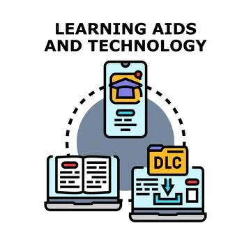 Digital learning aids and technology connecting education resources Stock Illustration