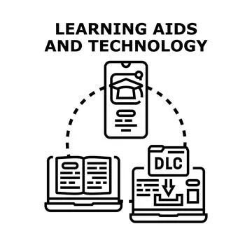 Digital learning aids and technology connecting education resources イラスト素材