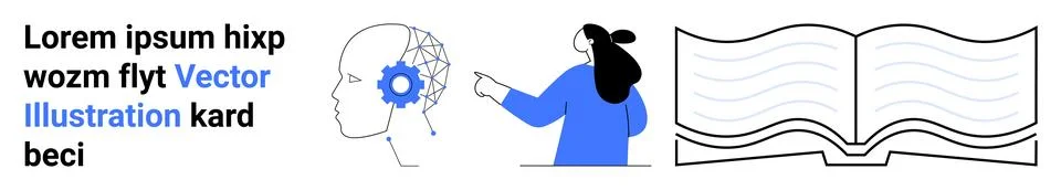 Digital Learning and Brain Training Concept with a Human Head and an Open Boo Illustrazione stock