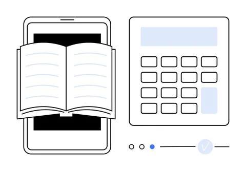 Digital Learning and Calculation Open Book on Tablet, Calculator and Progre.. 스톡 일러스트