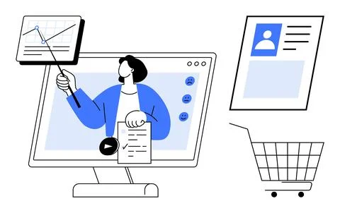 Digital Learning and E-Commerce Webinars with Online Profiles and Shopping .. Stockillustratie