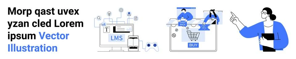 Digital Learning and E-commerce Concept with Online Education System, Secur.. Stock Illustration