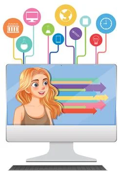 Digital Learning and Knowledge Sharing Stock Illustration