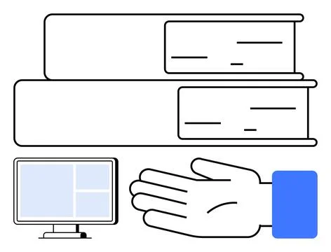Digital Learning and Knowledge Transfer Books and Technology for Modern Edu.. Stock Illustration
