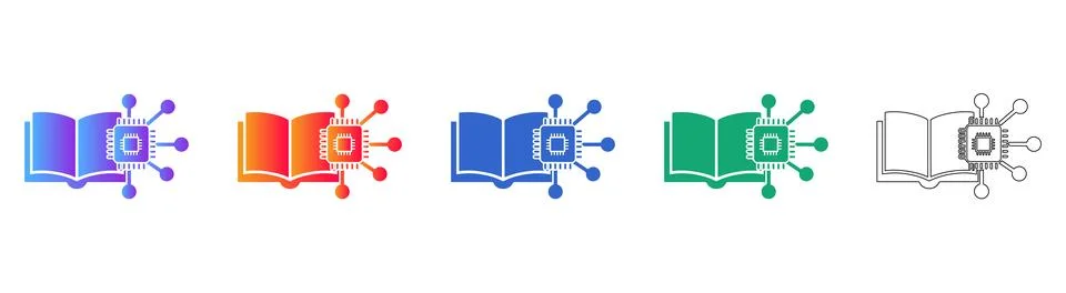 Digital Learning and Microchip Technology Icon Set 스톡 일러스트