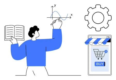 Digital Learning with E-Commerce and Technology Themes Stockillustratie