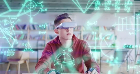 Digital Learning Equations Student Using VR Technology To Enhance Learning 스톡 동영상 138936758
