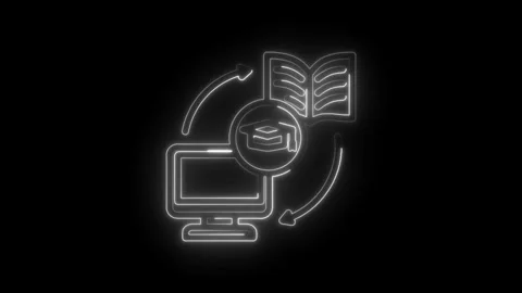 Digital learning icon animation computer screen graduation cap open book Stock Footage 333956133