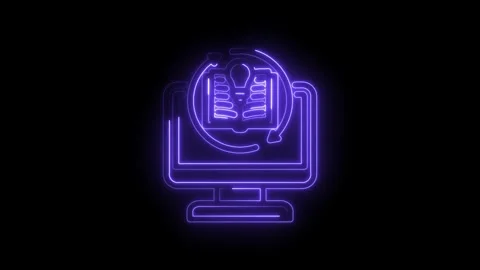 Digital learning icon glowing neon purple on black background online education Stock Footage 333956204
