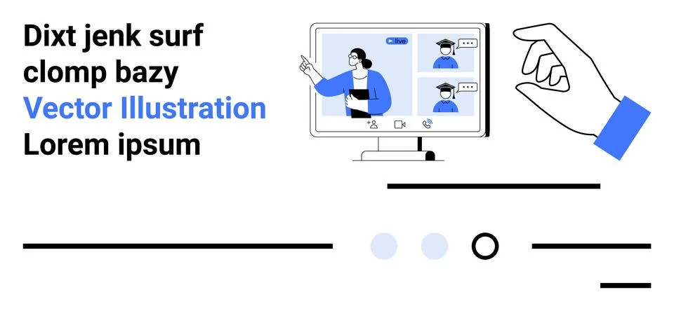 Digital Learning with Interactive Online Class and Gesturing Hand Stock Illustration