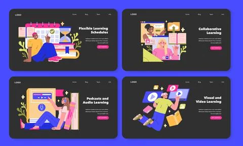 Digital Learning interface set Harnessing technology for education with online 스톡 일러스트