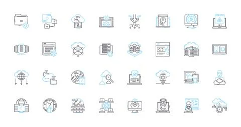 Digital learning linear icons set. eLearning, Virtual, Online, Blended, Distance 스톡 일러스트