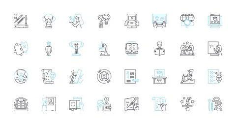 Digital learning linear icons set. E-learning, Gamification, Virtual Illustrazione stock