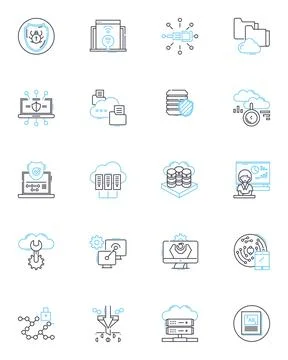 Digital learning linear icons set. eLearning, Virtual, Online, Blended, Distance 스톡 일러스트