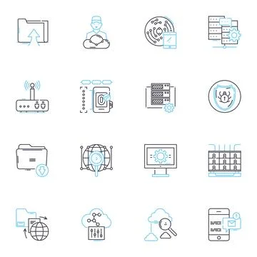 Digital learning linear icons set. eLearning, Virtual, Online, Blended, Distance 스톡 일러스트