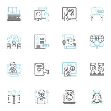 Digital learning linear icons set. E-learning, Gamification, Virtual Illustrazione stock