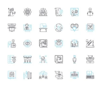 Digital learning linear icons set. E-learning, Gamification, Virtual Illustrazione stock