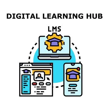 Digital learning management system connecting students across devices Stock Illustration