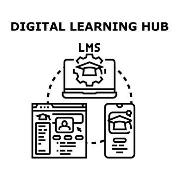 Digital learning management system connecting students across devices Illustrazione stock