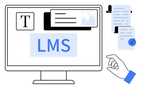 Digital Learning Management System Interface with Educational Content and Too Stock Illustration