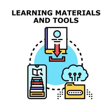 Digital learning materials accessing and cloud tools Stock Illustration