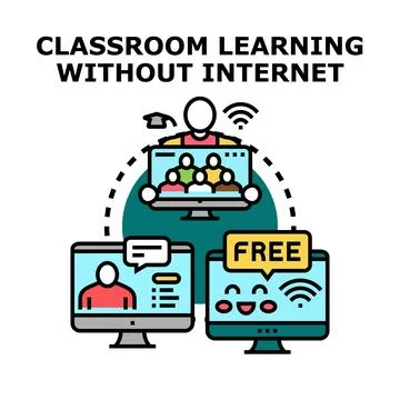Digital learning offline educating virtual classroom concept 스톡 일러스트