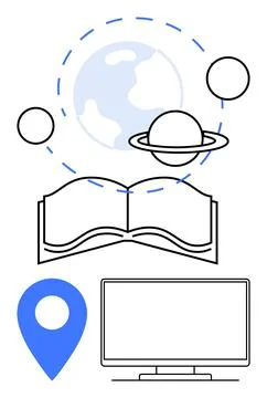 Digital Learning with Planetary Science Elements Depicting Book, Earth, Computer Illustrazione stock