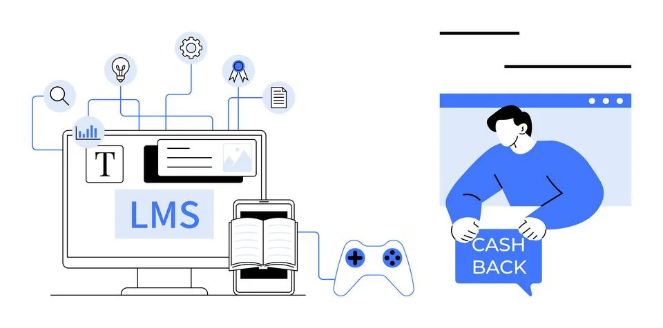 Digital Learning Platform and Online Cashback Rewards Concept Stock Illustration
