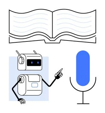 Digital Learning Robot Teacher Explains Concepts Through Voice Technology Illustrazione stock