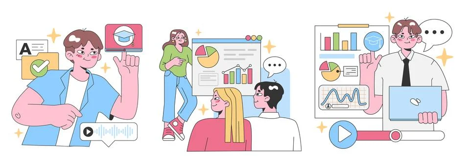 Digital Learning set. Flat vector illustration Stock Illustration