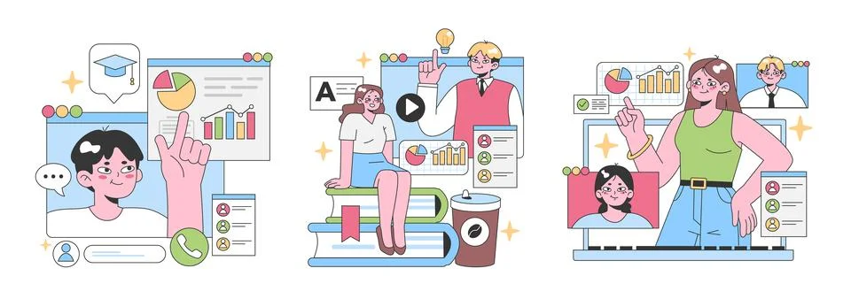 Digital Learning set. Flat vector illustration. Illustrazione stock