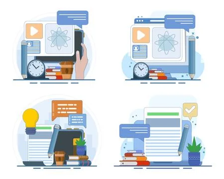 Digital learning set with online education, internet courses. 스톡 일러스트
