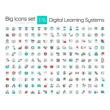 Digital learning systems colorful icons big set Stock Illustration