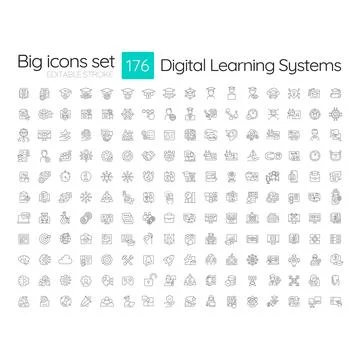 Digital learning systems line icons big set イラスト素材