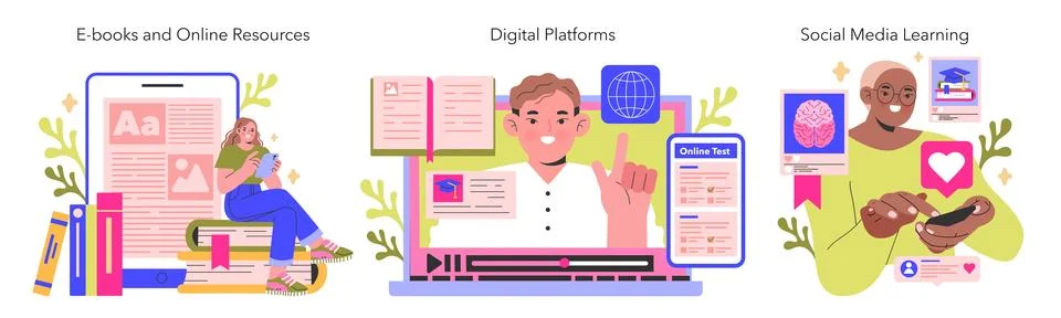 Digital Learning trio Vector illustration Stockillustratie