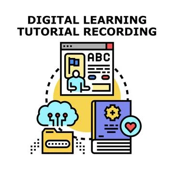 Digital learning tutorial recording online education concept Stock Illustration