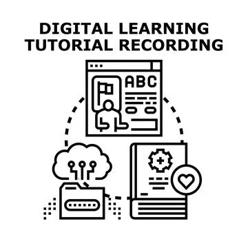 Digital learning tutorial recording online education concept Stock Illustration
