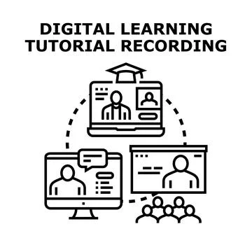 Digital learning tutorial recording for online education Stock Illustration